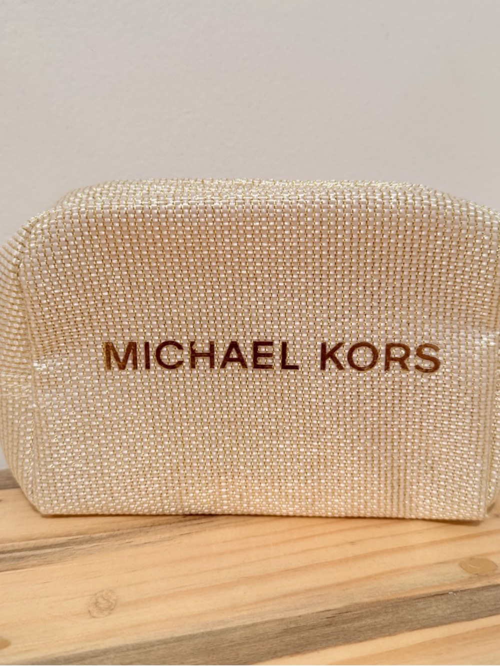 Michael Kors Champagne Beaded Cosmetic Bag